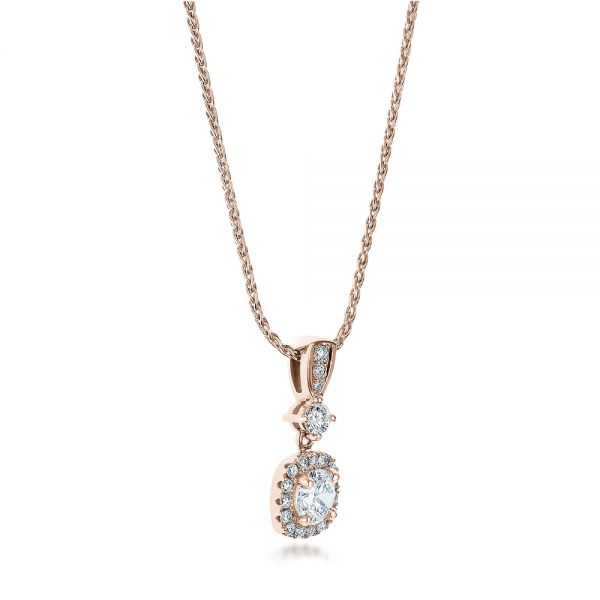 18k Rose Gold 18k Rose Gold Custom Diamond Halo Pendant - Flat View - 101241