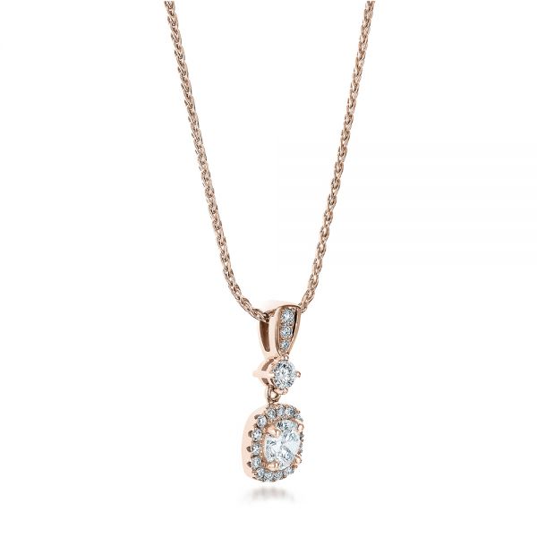 14k Rose Gold 14k Rose Gold Custom Diamond Halo Pendant - Flat View -  101241