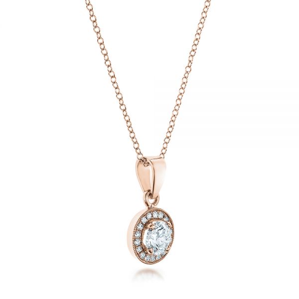 14k Rose Gold 14k Rose Gold Custom Diamond Halo Pendant - Flat View - 102147