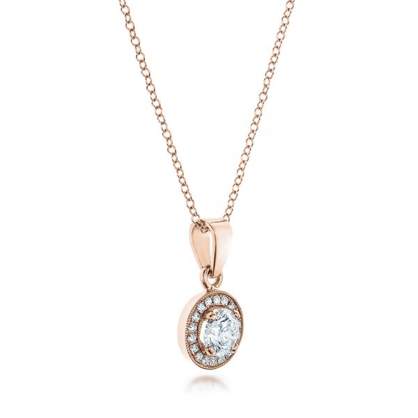 14k Rose Gold 14k Rose Gold Custom Diamond Halo Pendant - Flat View -  102147