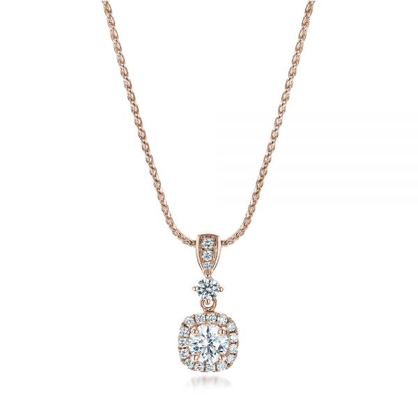 18k Rose Gold 18k Rose Gold Custom Diamond Halo Pendant - Three-Quarter View -  101241