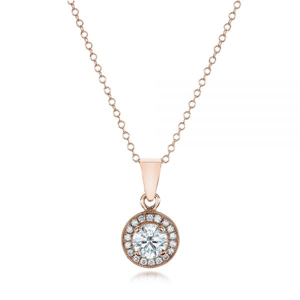 18k Rose Gold 18k Rose Gold Custom Diamond Halo Pendant - Three-Quarter View -  102147