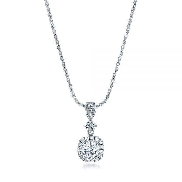  Platinum Platinum Custom Diamond Halo Pendant - Three-Quarter View -  101241