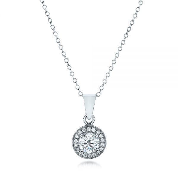 14k White Gold 14k White Gold Custom Diamond Halo Pendant - Three-Quarter View -  102147