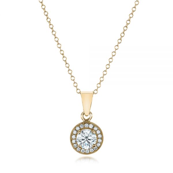 18k Yellow Gold 18k Yellow Gold Custom Diamond Halo Pendant - Three-Quarter View -  102147