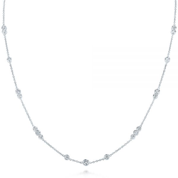 14k White Gold Custom Diamond Necklace - Three-Quarter View - 104073