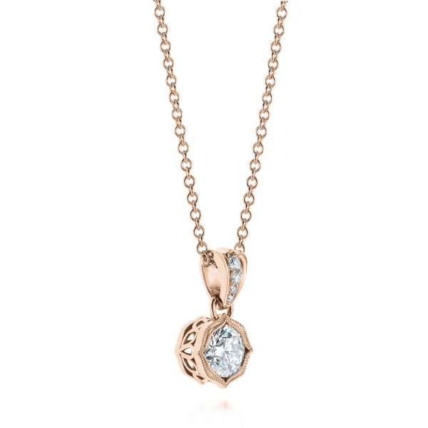 14k Rose Gold 14k Rose Gold Custom Diamond Pendant - Flat View -  104071