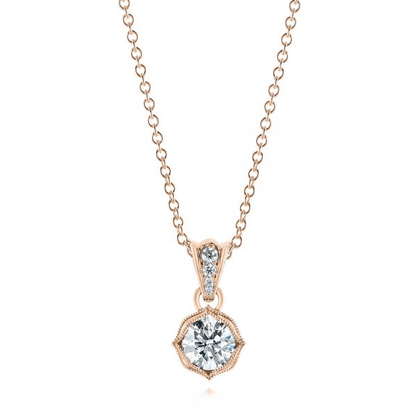 14k Rose Gold 14k Rose Gold Custom Diamond Pendant - Three-Quarter View - 104071
