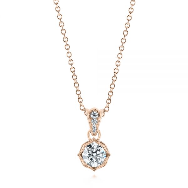 18k Rose Gold 18k Rose Gold Custom Diamond Pendant - Three-Quarter View -  104071