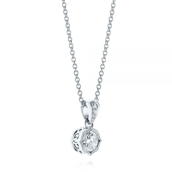 14k White Gold Custom Diamond Pendant - Flat View -  104071