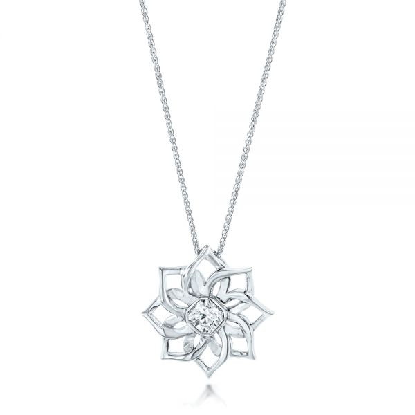 14k White Gold Custom Diamond Pendant - Three-Quarter View - 102915