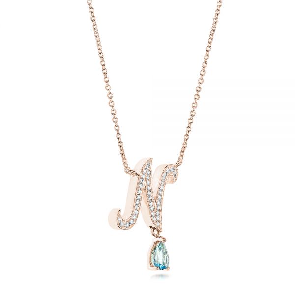 18k Rose Gold 18k Rose Gold Custom Diamond And Aquamarine Pendant - Flat View -  102742