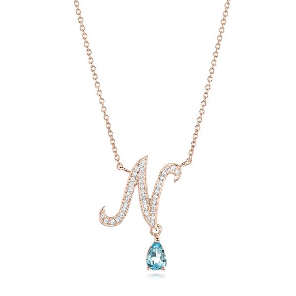 14k Rose Gold 14k Rose Gold Custom Diamond And Aquamarine Pendant - Three-Quarter View -  102742