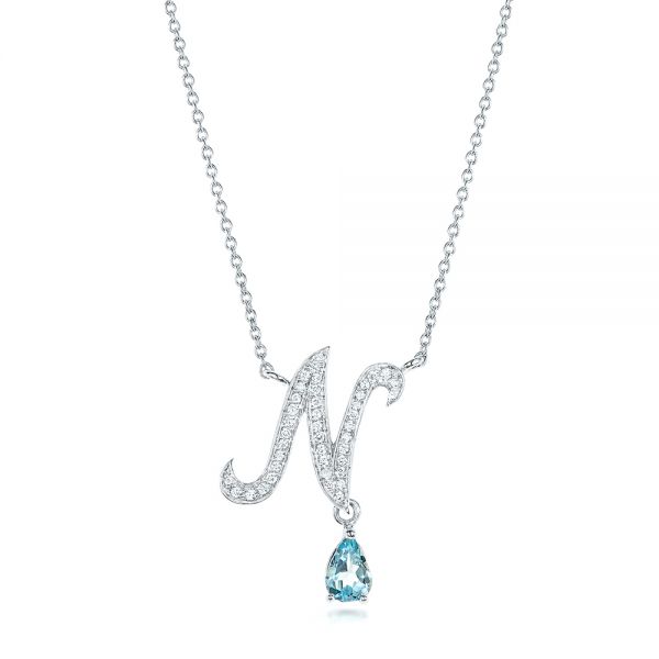 Custom Diamond and Aquamarine Pendant - Image