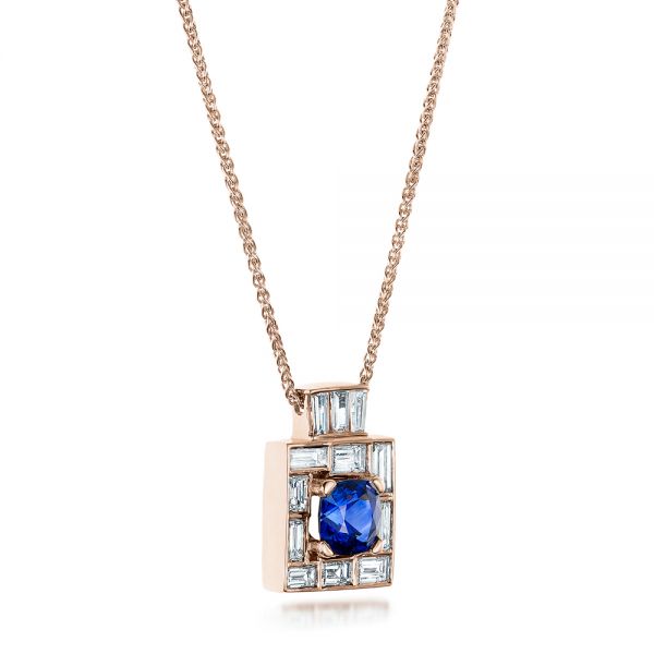 14k Rose Gold 14k Rose Gold Custom Diamond And Blue Sapphire Pendant - Flat View -  102228