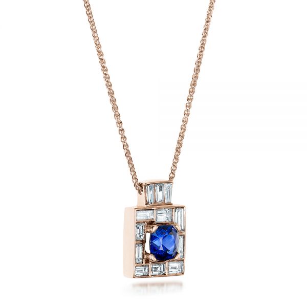14k Rose Gold 14k Rose Gold Custom Diamond And Blue Sapphire Pendant - Flat View - 102228