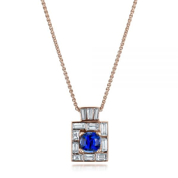 14k Rose Gold 14k Rose Gold Custom Diamond And Blue Sapphire Pendant - Three-Quarter View -  102228