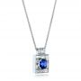 14k White Gold Custom Diamond And Blue Sapphire Pendant - Flat View -  102228 - Thumbnail