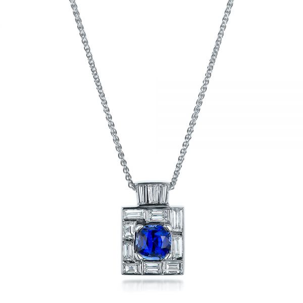 Custom Diamond and Blue Sapphire Pendant - Image