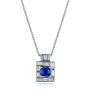 14k White Gold Custom Diamond And Blue Sapphire Pendant - Three-Quarter View -  102228 - Thumbnail