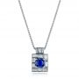 18k White Gold 18k White Gold Custom Diamond And Blue Sapphire Pendant - Three-Quarter View -  102228 - Thumbnail