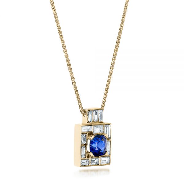 18k Yellow Gold 18k Yellow Gold Custom Diamond And Blue Sapphire Pendant - Flat View -  102228