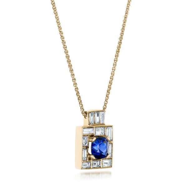 14k Yellow Gold 14k Yellow Gold Custom Diamond And Blue Sapphire Pendant - Flat View -  102228