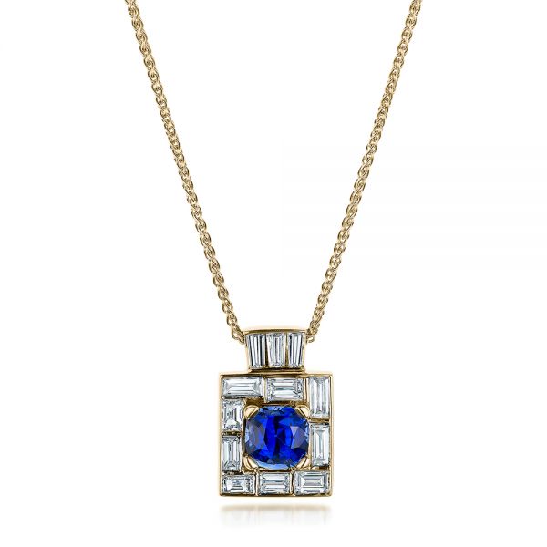 14k Yellow Gold 14k Yellow Gold Custom Diamond And Blue Sapphire Pendant - Three-Quarter View -  102228