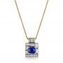 18k Yellow Gold 18k Yellow Gold Custom Diamond And Blue Sapphire Pendant - Three-Quarter View -  102228 - Thumbnail