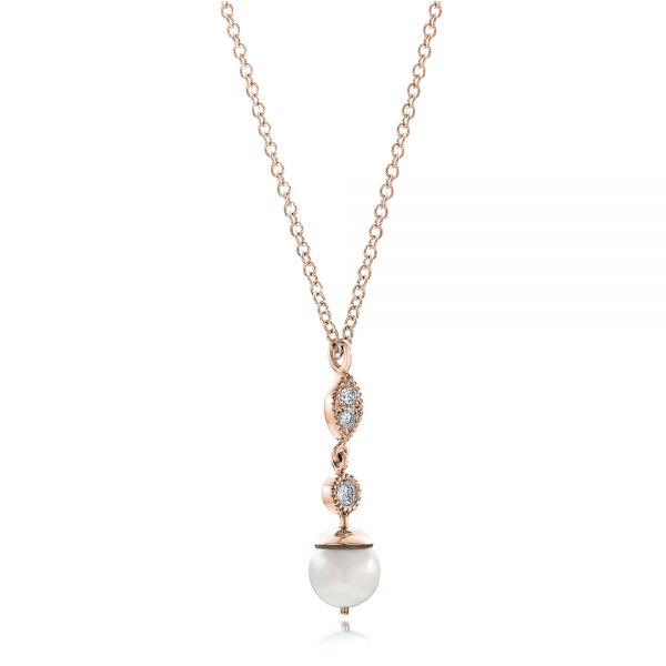 14k Rose Gold 14k Rose Gold Custom Diamond And Pearl Necklace - Flat View -  102033