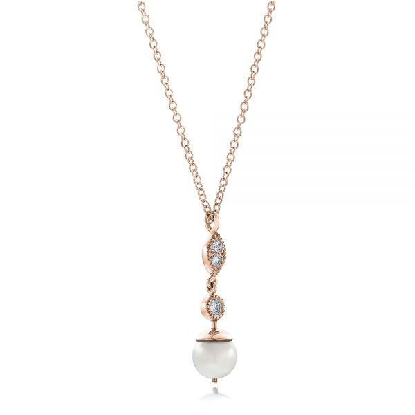 14k Rose Gold 14k Rose Gold Custom Diamond And Pearl Necklace - Flat View - 102033