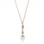 14k Rose Gold 14k Rose Gold Custom Diamond And Pearl Necklace - Flat View -  102033 - Thumbnail