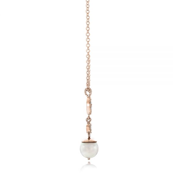 14k Rose Gold 14k Rose Gold Custom Diamond And Pearl Necklace - Side View -  102033