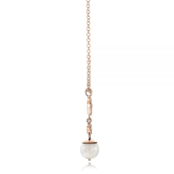 14k Rose Gold 14k Rose Gold Custom Diamond And Pearl Necklace - Side View - 102033