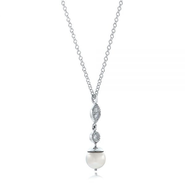  Platinum Platinum Custom Diamond And Pearl Necklace - Flat View -  102033