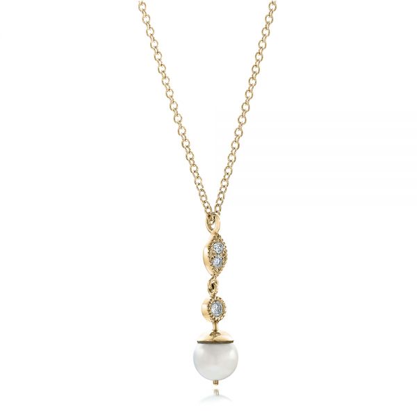 14k Yellow Gold 14k Yellow Gold Custom Diamond And Pearl Necklace - Flat View -  102033