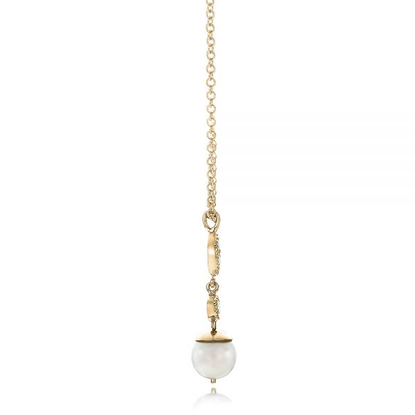 18k Yellow Gold 18k Yellow Gold Custom Diamond And Pearl Necklace - Side View -  102033