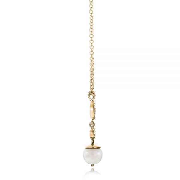 14k Yellow Gold 14k Yellow Gold Custom Diamond And Pearl Necklace - Side View - 102033
