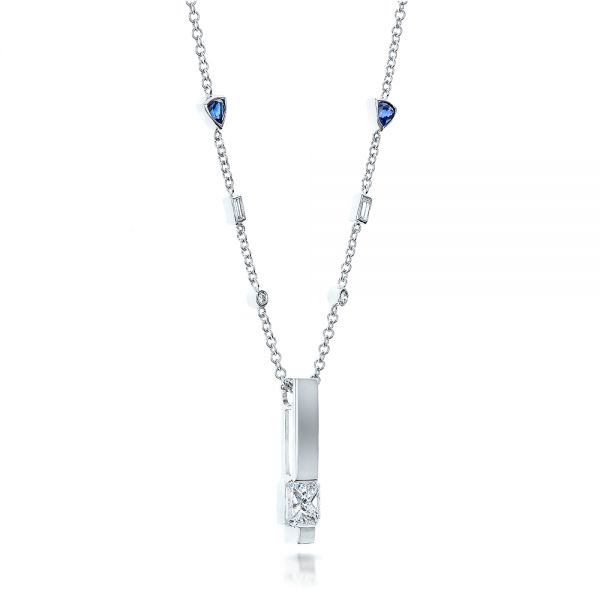 18k White Gold Custom Diamond And Tanzanite Pendant - Flat View - 101219