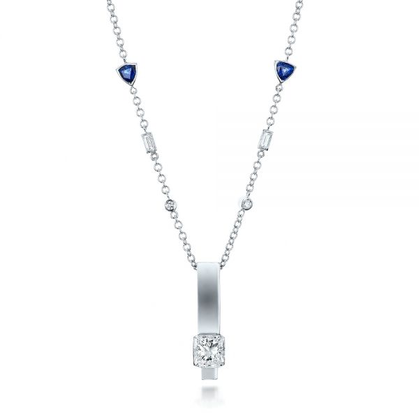 14k White Gold 14k White Gold Custom Diamond And Tanzanite Pendant - Three-Quarter View -  101219