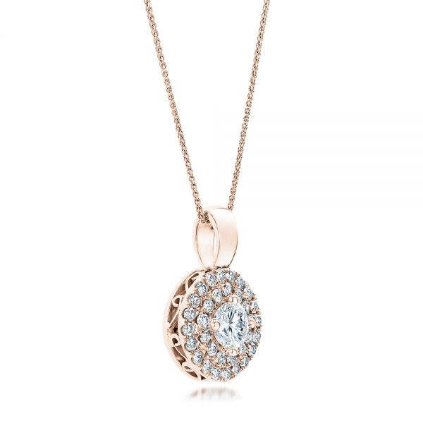 18k Rose Gold 18k Rose Gold Custom Double Halo Diamond Pendant - Flat View -  101645