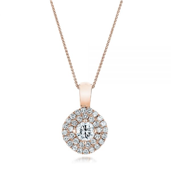 14k Rose Gold 14k Rose Gold Custom Double Halo Diamond Pendant - Three-Quarter View -  101645