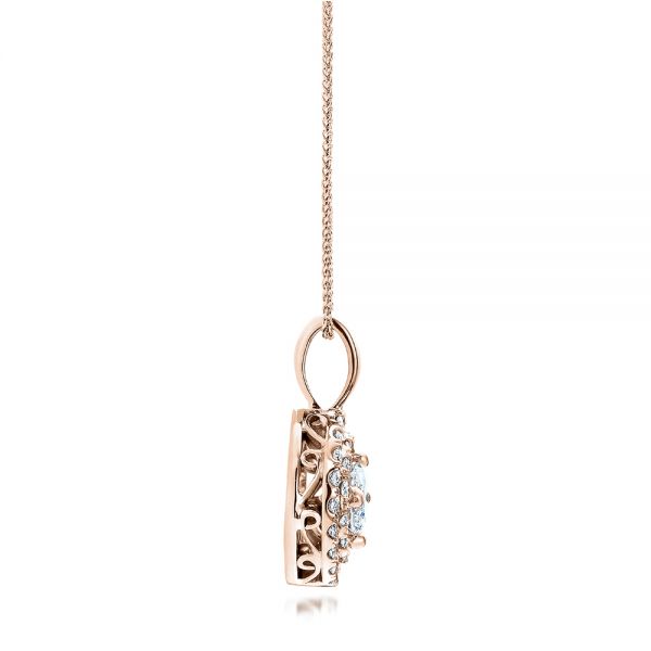 14k Rose Gold 14k Rose Gold Custom Double Halo Diamond Pendant - Side View - 101645