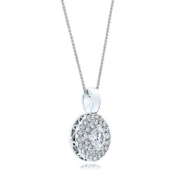 14k White Gold Custom Double Halo Diamond Pendant - Flat View -  101645