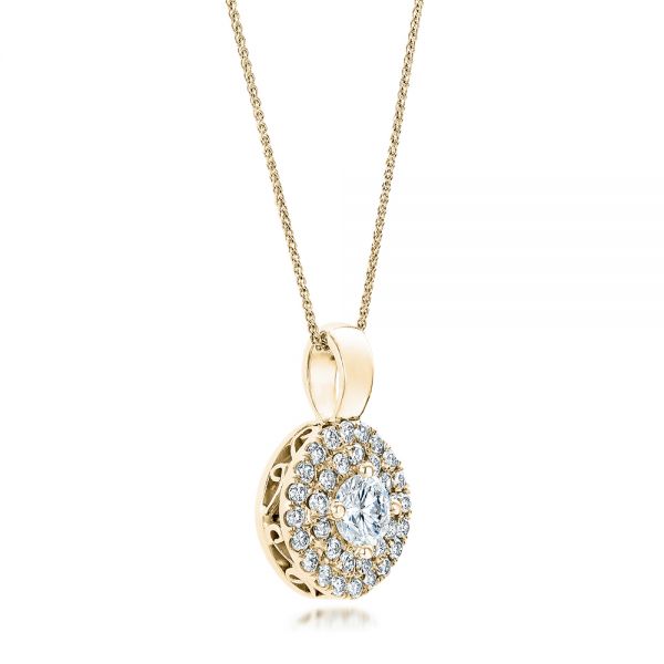 14k Yellow Gold 14k Yellow Gold Custom Double Halo Diamond Pendant - Flat View - 101645