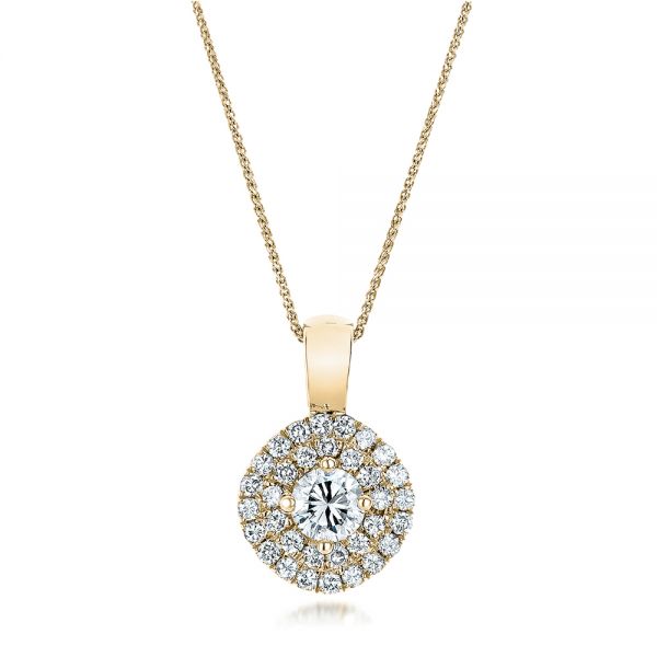 18k Yellow Gold 18k Yellow Gold Custom Double Halo Diamond Pendant - Three-Quarter View -  101645