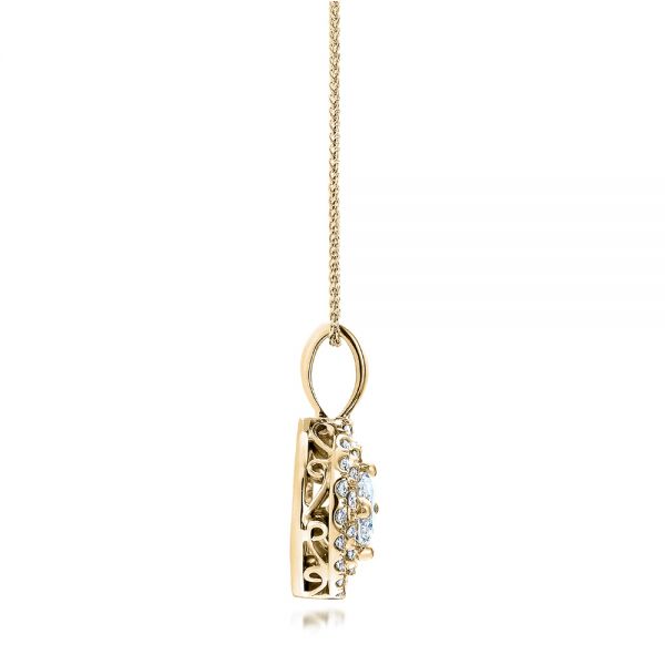 14k Yellow Gold 14k Yellow Gold Custom Double Halo Diamond Pendant - Side View - 101645