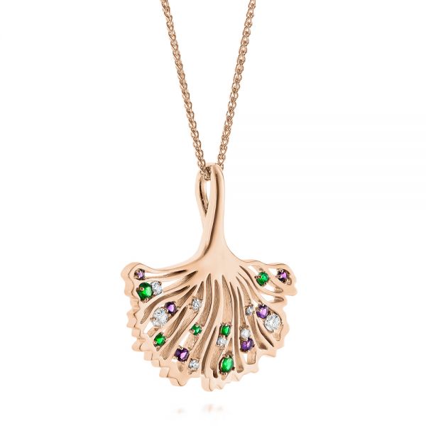 18k Rose Gold 18k Rose Gold Custom Emerald Amethyst And Diamond Pendant - Flat View -  104076