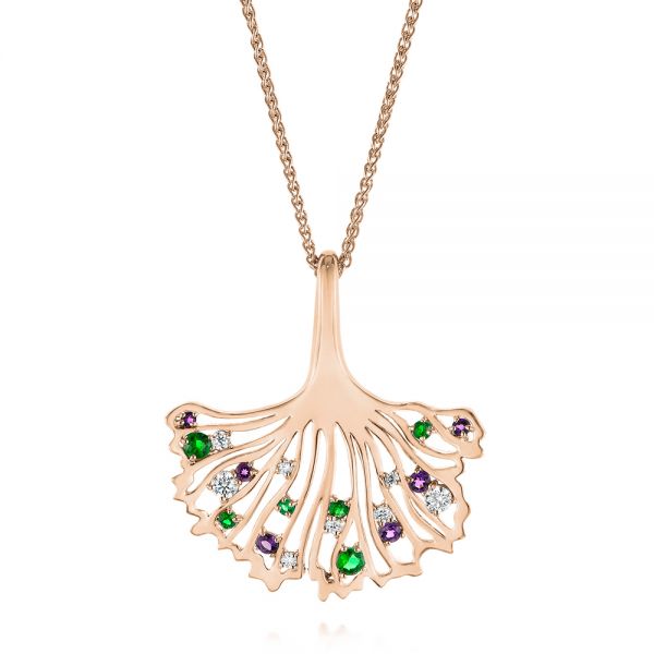 18k Rose Gold 18k Rose Gold Custom Emerald Amethyst And Diamond Pendant - Three-Quarter View -  104076