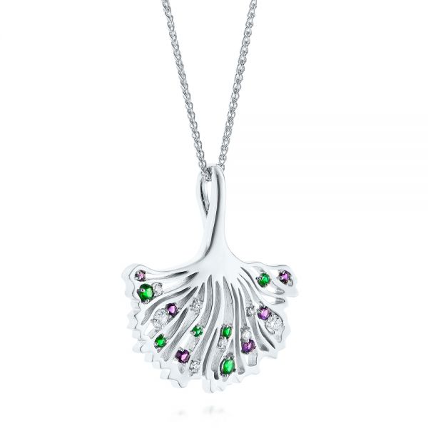 14k White Gold Custom Emerald Amethyst And Diamond Pendant - Flat View - 104076